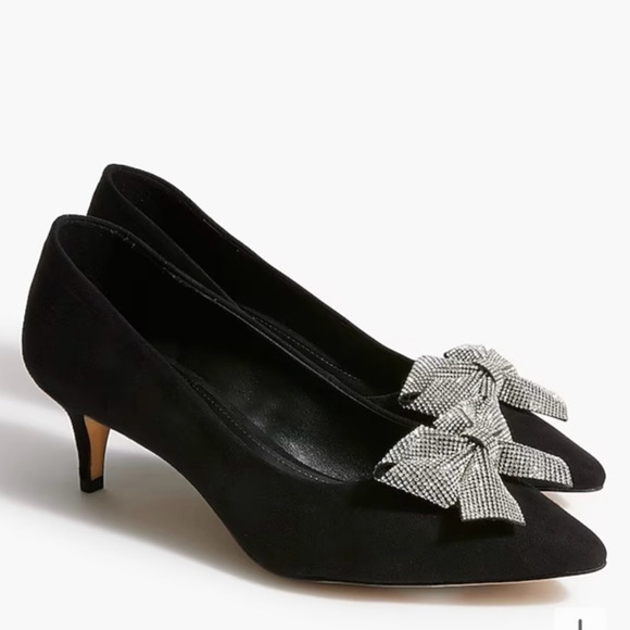 JCrew factory Crystal -Bow kitten heels NIB J.Crew Rhinestone bow Esme heels - Picture 1 of 6